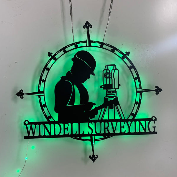 Custom Surveyor Engineer Metal Wall Art With Led Lights, Personalized Land Surveyor Metal Name Sign, Geodetic Construction Builder Metal Wall Sign