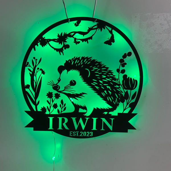 Custom Hedgehog Metal Name Sign With Led Lights, Personalized Aesthetic Hedgehog Metal Wall Sign, Hedgehog Lovers Metal Kid Room Sign Decor