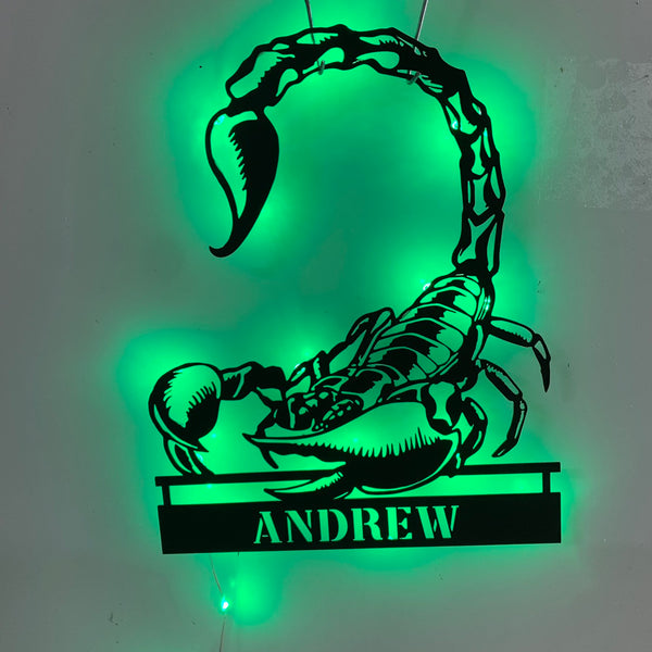 Custom Scorpion Metal Wall Art Led Lights, Personalized Scorpion Metal Name Sign, Insect Metal Wall Hanging, Scorpion Entomology Metal Art Decor