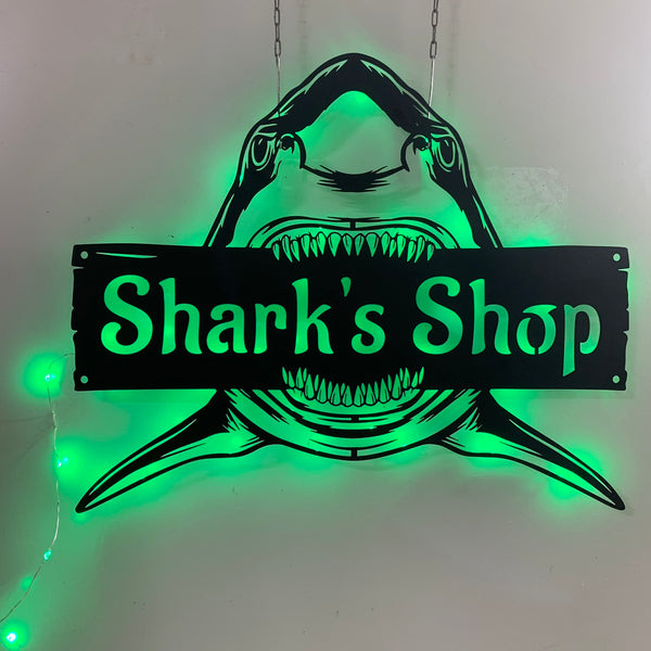 Custom Great White Shark Metal Wall Art Led Light, Personalized Name White Shark Metal Sign, Shark Metal Wall Art Decor, Metal Shark Beach House Decor