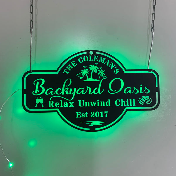 Personalized Backyard Oasis Metal Wall Art Led Lights, Welcome Poolside Bar Metal Sign, Poolside Patio Metal Wall Hanging, Patio Backyard Metal Decor