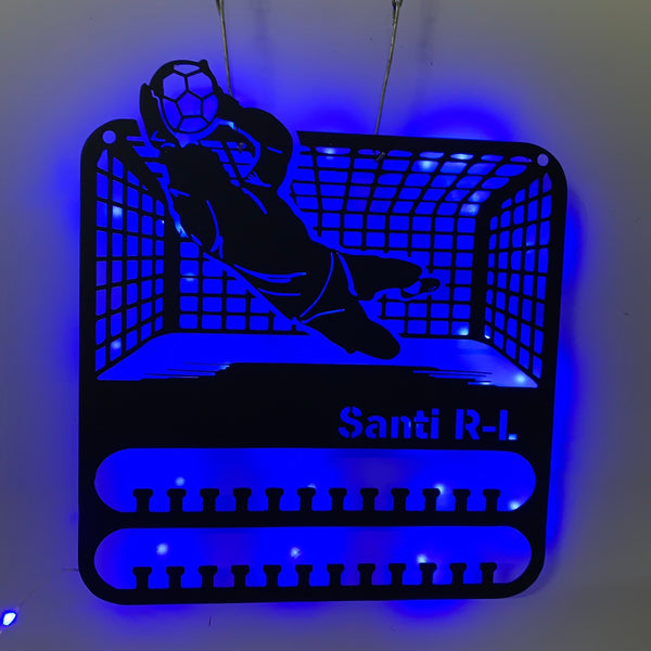 Custom Soccer Medal Holder Hanger Led Lights, Personalized Football Player Name Display Medal Hanger, Soccer Medal Display Awards Metal Wall Sign
