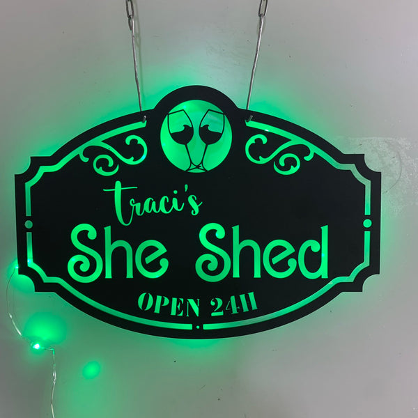 Personalized She Shed Metal Wall Art Led Lights, Custom She Shed Metal Name Sign, Metal She Shed Wall Sign, Custom She Shed Sign, Mom Cave Sign