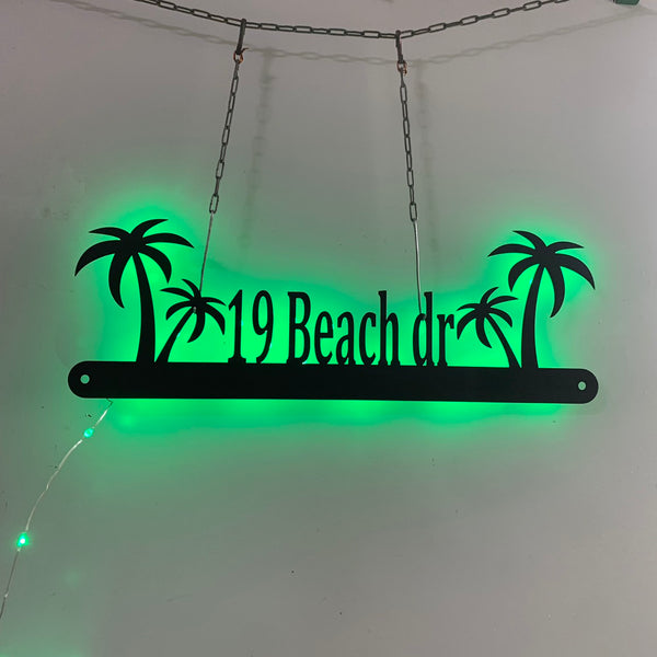 Personalized Palm Tree Address Metal Sign Led Light, Custom House Number Metal Sign, Beach House Address Metal Plaque, Custom Street Number Metal Sign