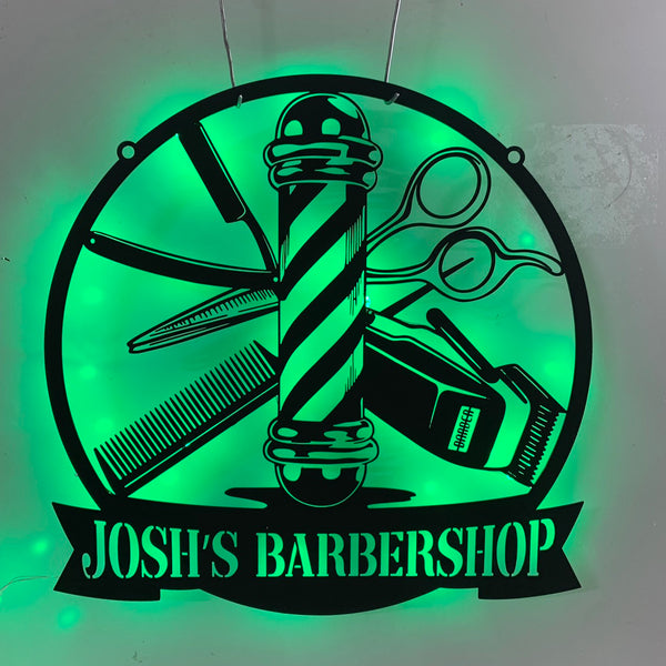 Custom Barber Shop Metal Wall Art Led Lights, Personalized Barber Shop Metal Sign, Shop Haircut Metal Wall Decor, Hair Salon Metal Wall Hanging Decor