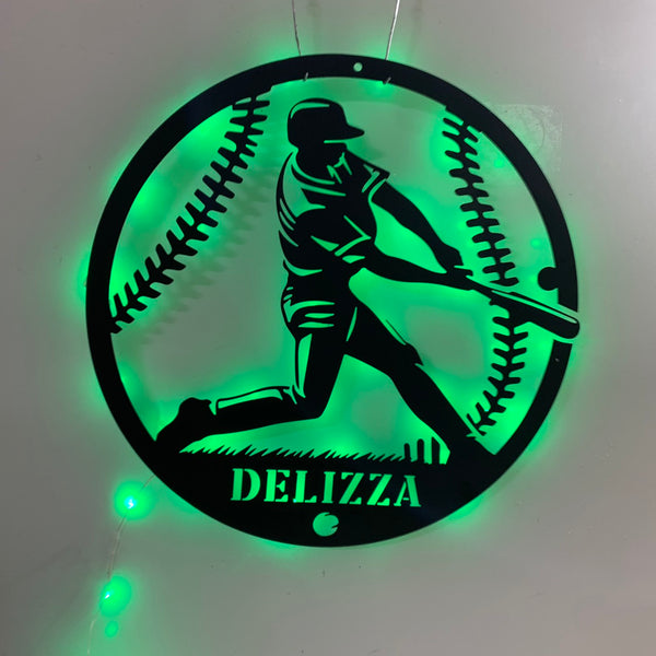 Custom Baseball Player Metal Wall Art Led Lights, Personalized Softball Metal Sign With Name, Baseball Metal Name Sign, Baseball Lover Metal