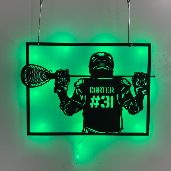 Custom Lacrosse Player Metal Wall Art With Led Lights, Personalized Lacrosse Player Metal Number Name Sign, Lacrosse Sport Metal Wall Sign
