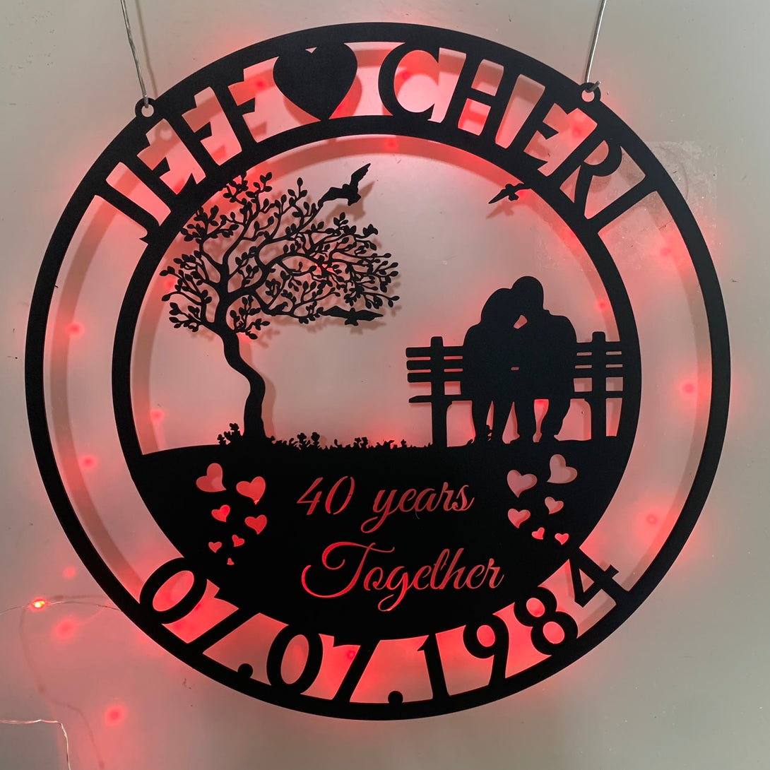 Personalized Wedding Anniversary Metal Wall Art Led Lights, Custom Wedding Anniversary Metal Sign, Metal Sign Gifts For Couple Husband Wife Parents