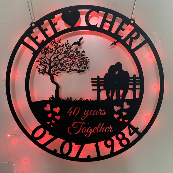 Personalized Wedding Anniversary Metal Wall Art Led Lights, Custom Wedding Anniversary Metal Sign, Metal Sign Gifts For Couple Husband Wife Parents