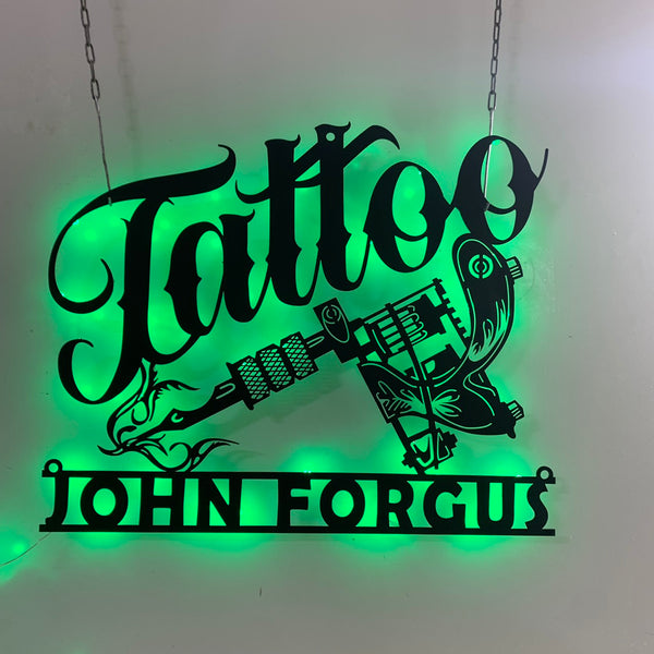 Custom Tattoo Machine Metal Wall Art Led Lights, Tattoo Shop Metal Wall Decor, Custom Tattoo Artist Metal Name Sign, Tattoo Ink Studio Metal Sign