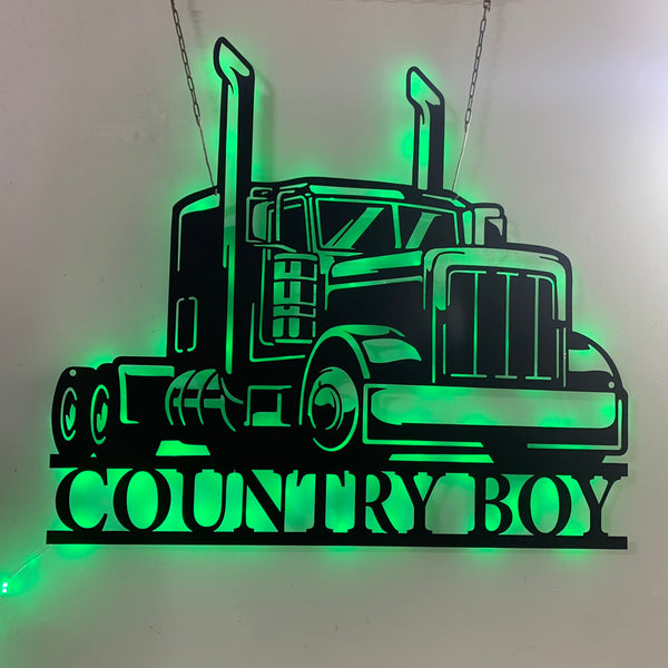 Custom Semi Truck Metal Wall Art With Led Lights, Personalized Semi Truck Driver Metal Name Sign, Semi Truck Garage Man Cave Metal Wall Sign Decor