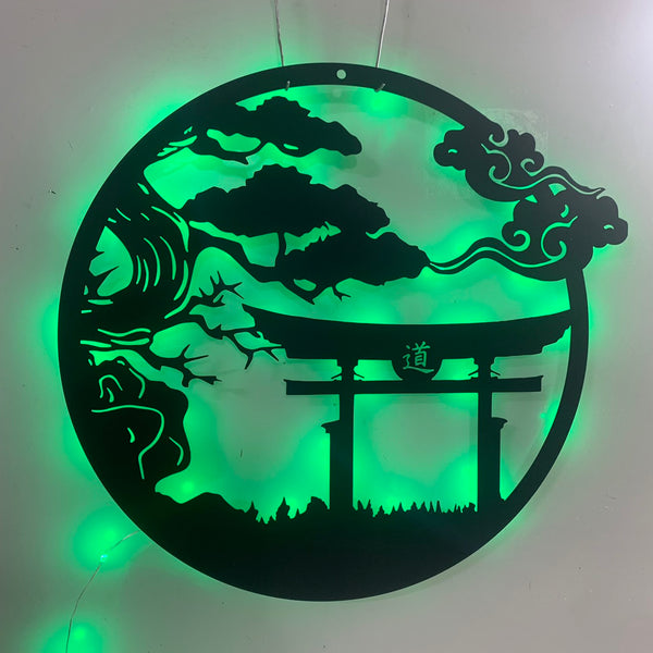 Japanese Torii Gate Bonsai Tree Metal Sign Led Lights, Torii Gate Metal Wall Art Decor, Japanese Inspired Metal Art, Japanese Culture Metal Wall Sign