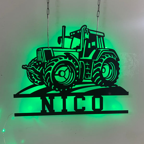 Personalized Farm Tractor Metal Wall Art Led Lights, Custom Modern Tractor Monogram Metal Sign, Farmer Name Metal Tractor Sign, Metal Farmhouse Sign
