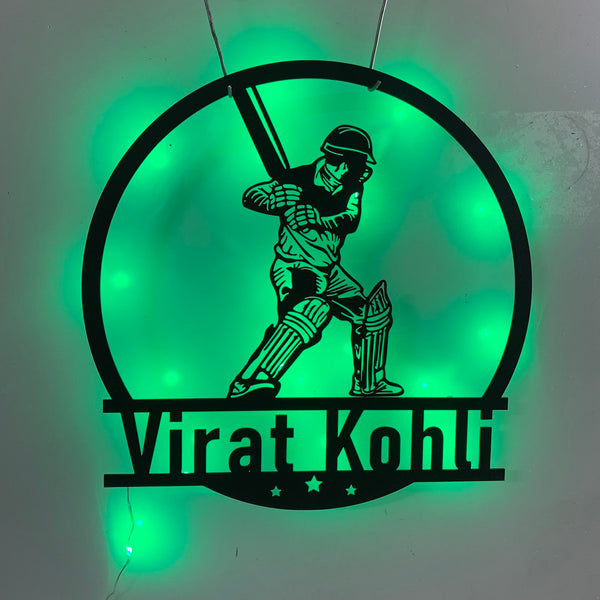 Personalized Cricket Player Metal Name Sign With Led Lights, Custom Ball Cricket Bat Metal Wall Art, Cricket Sport Man Cave Metal Wall Sign Decor