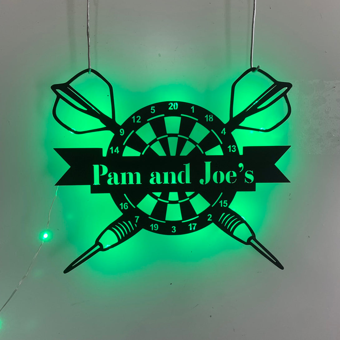 Personalized Darts Game Metal Wall Art Led Lights, Dartboard Game Zone Metal Wall Decor, Custom Darts Player Metal Name Sign, Darts Sport Metal Sign