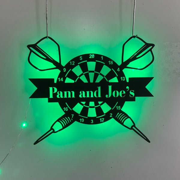 Personalized Darts Game Metal Wall Art Led Lights, Dartboard Game Zone Metal Wall Decor, Custom Darts Player Metal Name Sign, Darts Sport Metal Sign