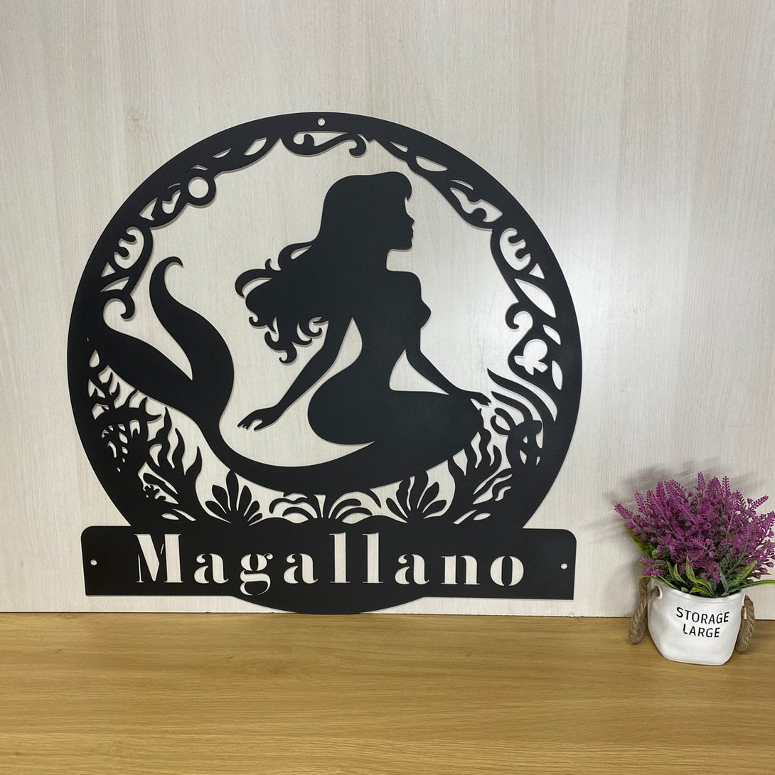 Custom Beautiful Mermaid Metal Wall Art, Personalized Ocean Mermaid Metal Name Sign, Ocean Mermaid Wall Decor, Mermaid Beach House Metal Sign