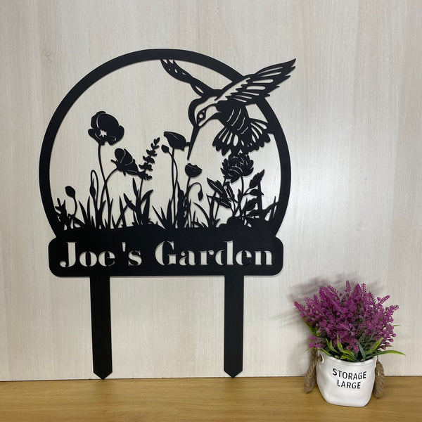 Custom Hummingbird With Flowers Metal Garden Stake, Personalized Hummingbird Metal Garden Sign, Hummingbird Metal Stake, Hummingbird Metal Yard Sign