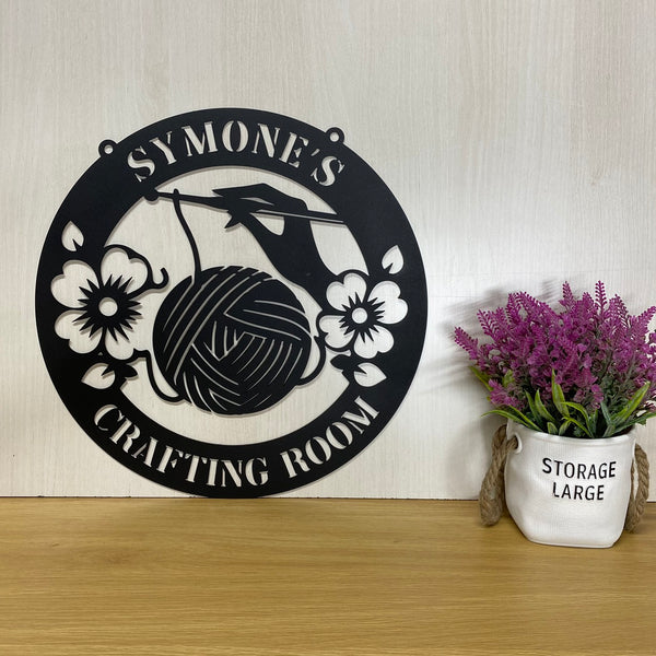 Custom Yarn Ball Crochet Hook Metal Wall Art, Personalized Crochet Knitting Metal Name Sign, Quilting Craft Room Metal Art Gecr, Metal Craft Room Sign