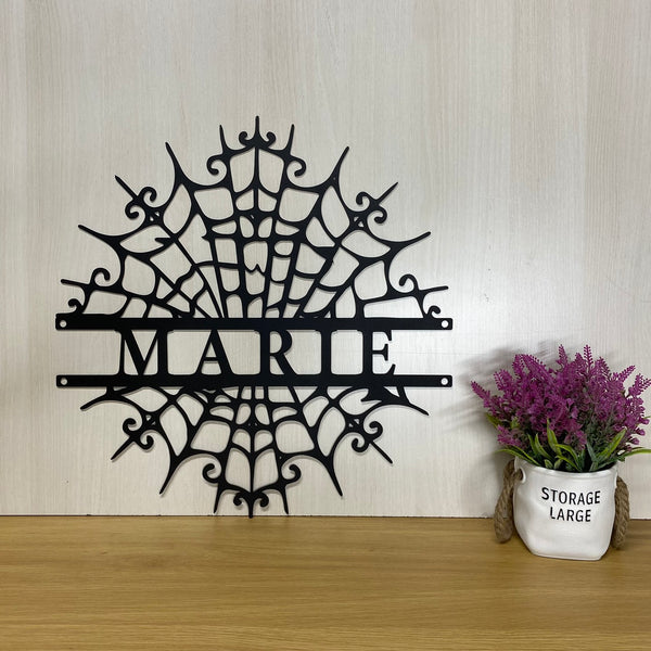 Custom Spider Web Metal Wall Art, Personalized Spider Web Monogram Metal Sign, Halloween Spider Web Kids Room Nursery Metal Wall Sign Decor