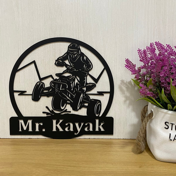 Custom Us Atv Quad Biker Metal Wall Art, Personalized All-terrain Vehicle Metal Name Sign, Terrain Vehicle Atv 4 Wheels Garage Metal Wall Sign