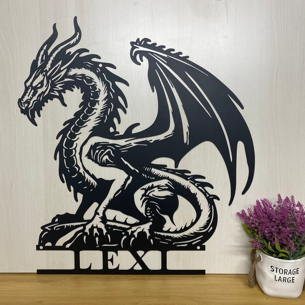 Personalized Mythical Dragon Metal Wall Art, Custom Mythology Dragon Metal Name Sign, Dragon Kids Room Nursery Metal Wall Decor, Dragon Metal Sign