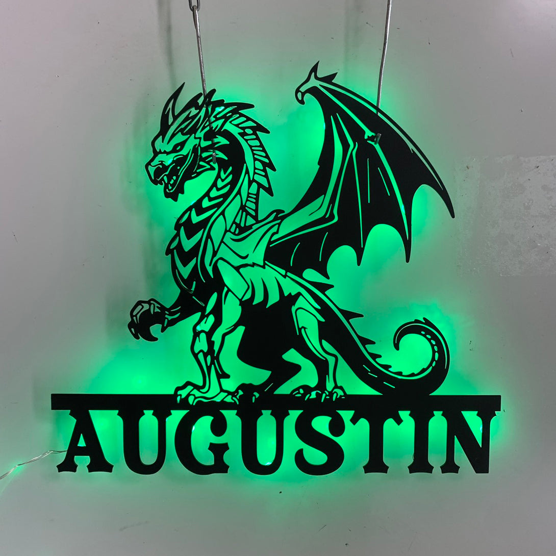 Custom Mythical Dragon Metal Wall Art With Led Lights, Personalized Name Mythical Dragon Metal Sign, Mythology Dragon Metal Wall Sign Decor