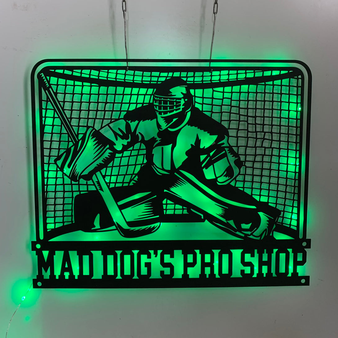 Personalized Hockey Goalie Metal Wall Art Led Light, Custom Air Hockey Metal Name Sign, Goalie Hockey Player Metal Sign Decor, Hockey Sport