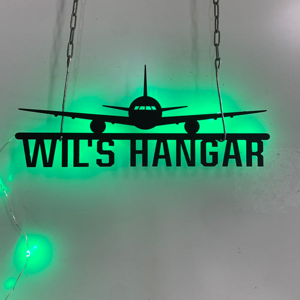 Custom Airplane Hangar Metal Wall Art Led Lights, Personalized Pilot Name Metal Sign, Aircraft Hangar Metal Wall Sign, Airplane Hangar Metal Decor