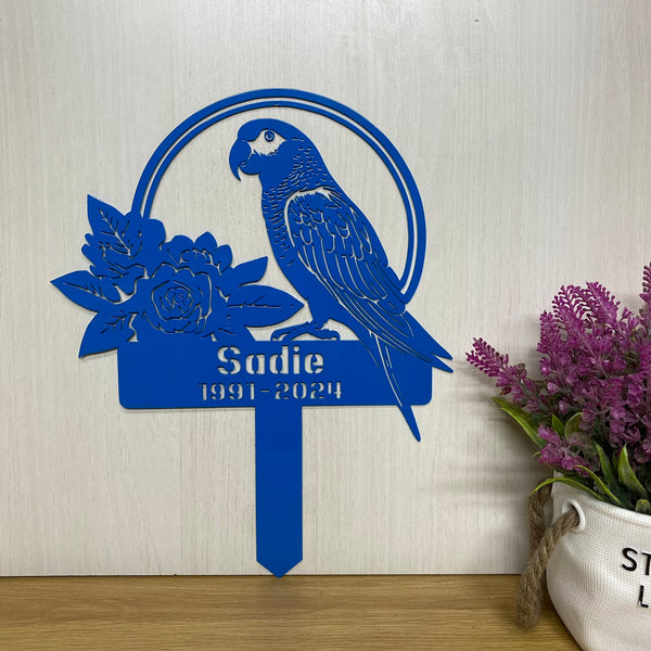 Personalized Parrot Memorial Metal Garden Stake, Custom Metal Parrot Bird Metal Stake, Pet Loss Remembrance Stake, Pet Metal Grave Marker