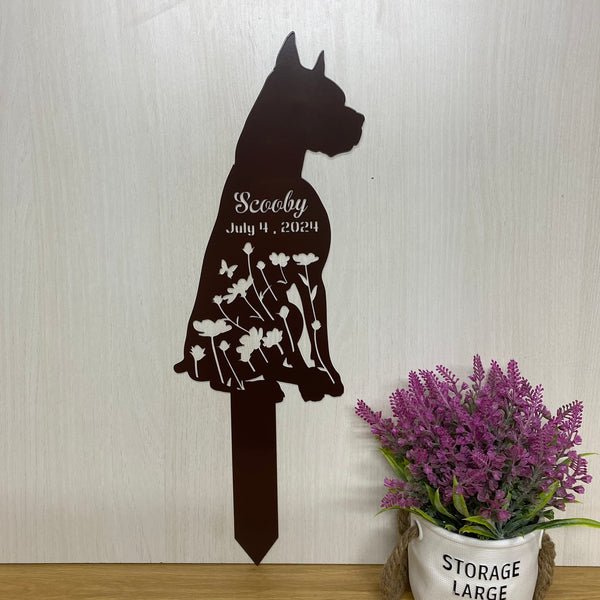 Personalized Floral Dog Memorial Garden Stake, Custom Dog Memorial Metal Grave Marker, Dog Sympathy Metal Yard Sign, Pet Loss Remembrance Stake