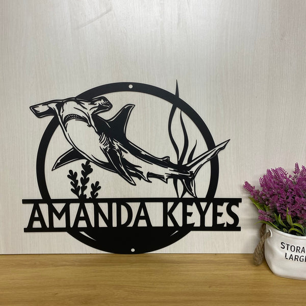 Custom Hammerhead Shark Metal Wall Art, Personalized Name Hammerhead Shark Metal Sign, Ocean Shark Metal Wall Art Decor, Metal Shark Beach House Decor