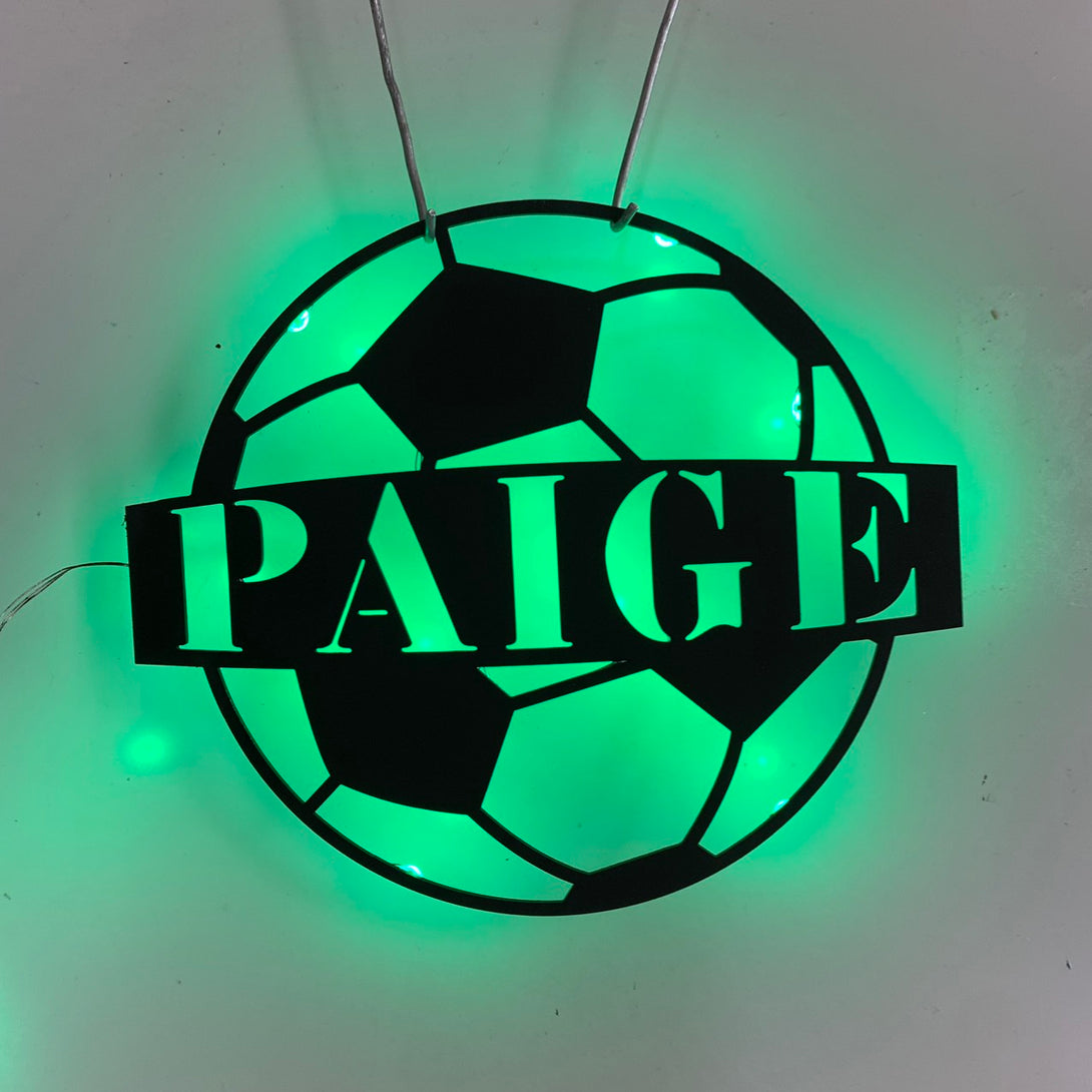 Personalized Soccer Ball Metal Wall Art With Led Lights, Soccer Ball Metal Wall Decor, Custom Soccer Player Metal Name Sign, Soccer Player Metal Sign