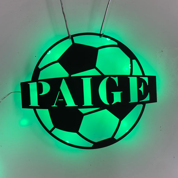 Personalized Soccer Ball Metal Wall Art With Led Lights, Soccer Ball Metal Wall Decor, Custom Soccer Player Metal Name Sign, Soccer Player Metal Sign
