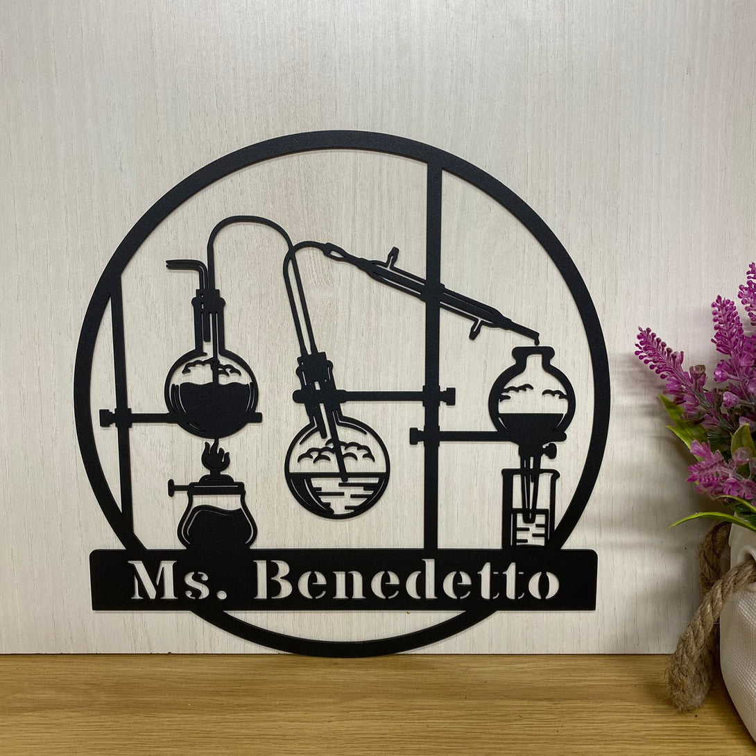 Custom Chemistry Science Lab Beakers Metal Sign, Personalized Science Teacher Chemist Metal Name Sign, Chemistry Class Laboratory Metal Wall Art Decor