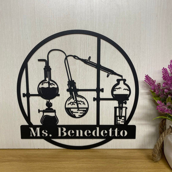 Custom Chemistry Science Lab Beakers Metal Sign, Personalized Science Teacher Chemist Metal Name Sign, Chemistry Class Laboratory Metal Wall Art Decor