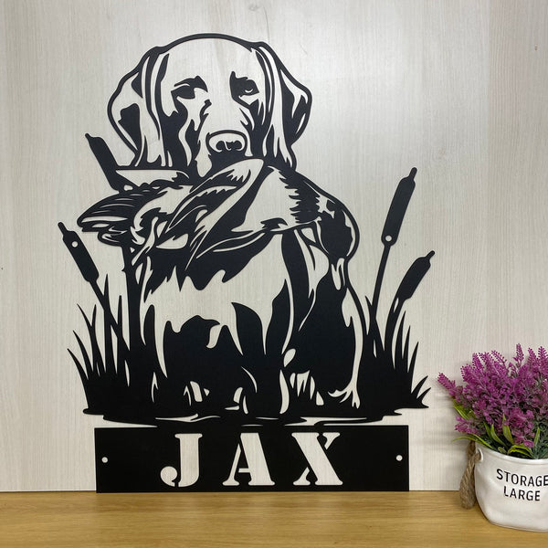 Custom Labrador Dog Hunting Metal Wall Sign, Personalized Duck Hunter Metal Name Sign, Labrador Dog Hunting Man Cave Metal Wall Art