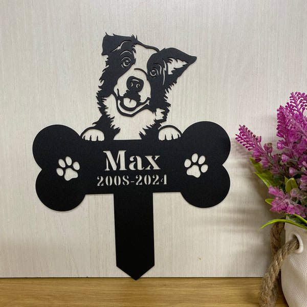 Personalized Border Collie Memorial Metal Garden Stake, Custom Dog Metal Grave Marker, Pet Loss Remembrance Stake, Dog Lovers Metal Yard Sign