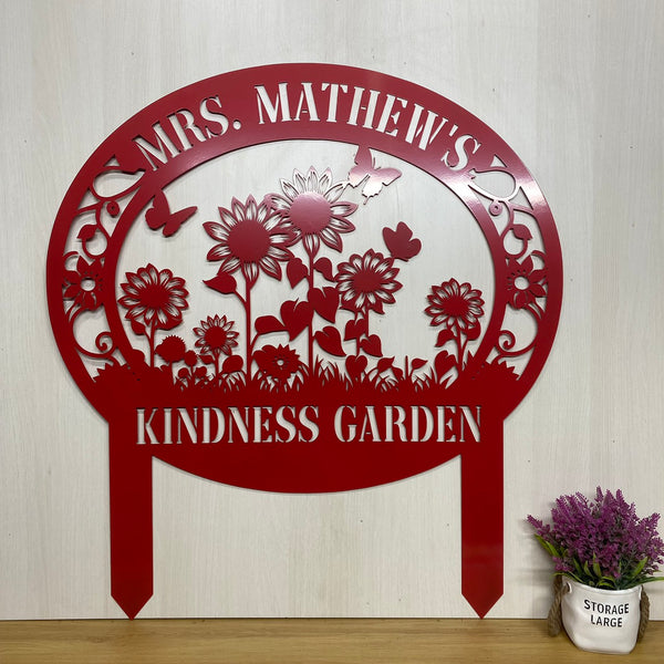 Custom Flower Garden Metal Stake, Personalized Name Gardener Metal Yard Sign, Gardening Metal Outdoor Stake, Welcome Sign Garden Metal Stake