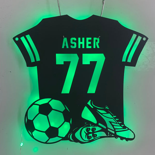 Personalized Soccer Jersey Metal Wall Art With Led Lights, Custom Soccer Player Name Metal Sign, Soccer Sport Kids Room Metal Wall Hanging Decor