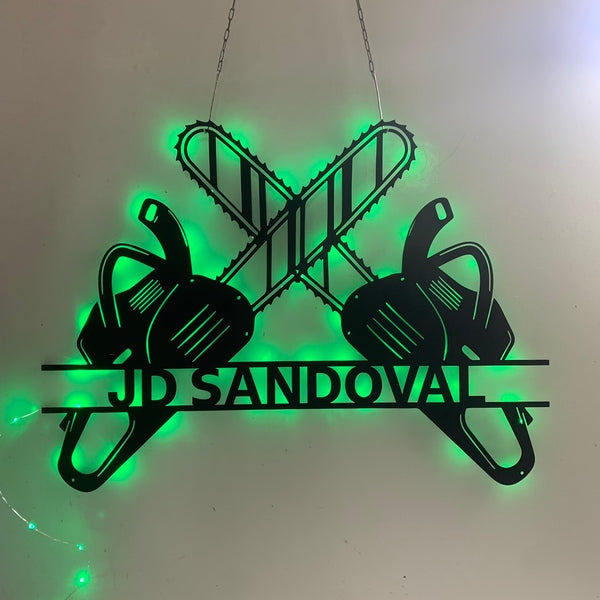 Customized Lumberjack Chainsaw Metal Sign Led Lights, Logging Chainsaw Metal Signs, Woodworker Man Cave Metal Wall Art, Wood Shop Metal Wall