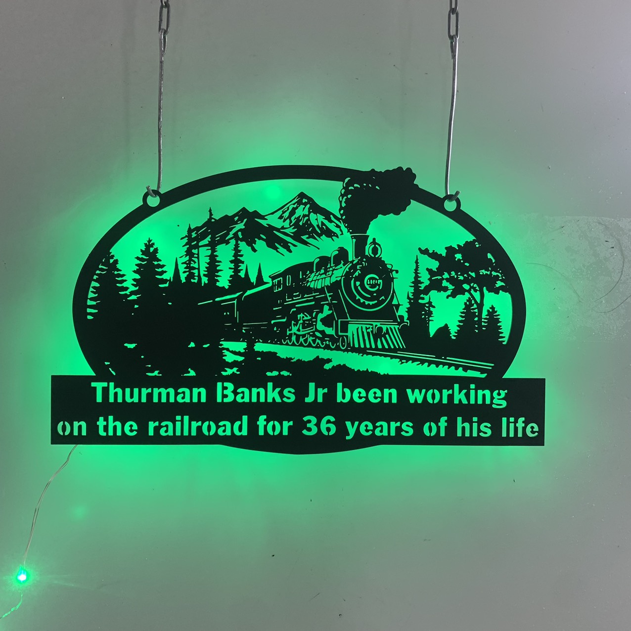 Personalized Train Railroad Metal Sign With Led Lights, Custom Mountain Train Railway Metal Wall Art, Train Station Lounge Man Cave Metal Sign Decor