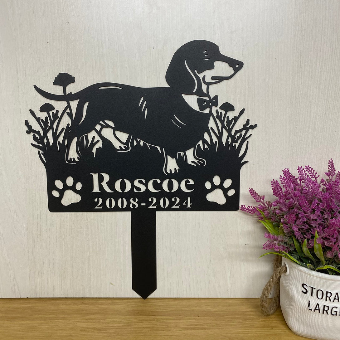 Custom Dachshund Dog Memorial Metal Garden Stake, Personalized Flower Dog Memorial Stake, Dog Loss Metal Grave Marker, Dog Sympathy Metal Yard Sign