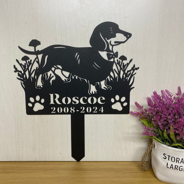 Custom Dachshund Dog Memorial Metal Garden Stake, Personalized Flower Dog Memorial Stake, Dog Loss Metal Grave Marker, Dog Sympathy Metal Yard Sign