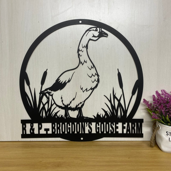 Custom Goose Farmhouse Metal Sign, Personalized Goose Metal Farm Sign, Metal Entrance Farm Sign, Farmhouse Lake House Poultry Barn Metal Sign