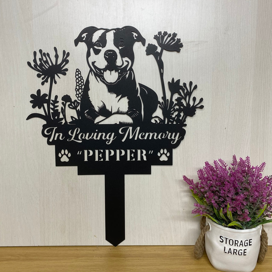 Personalized Pit Bull Terrier Dog Memorial Garden Stake, In Loving Memory Of Dog Metal Grave Marker, Metal Dog Yard Sign, Pet Loss Remembrance Stake