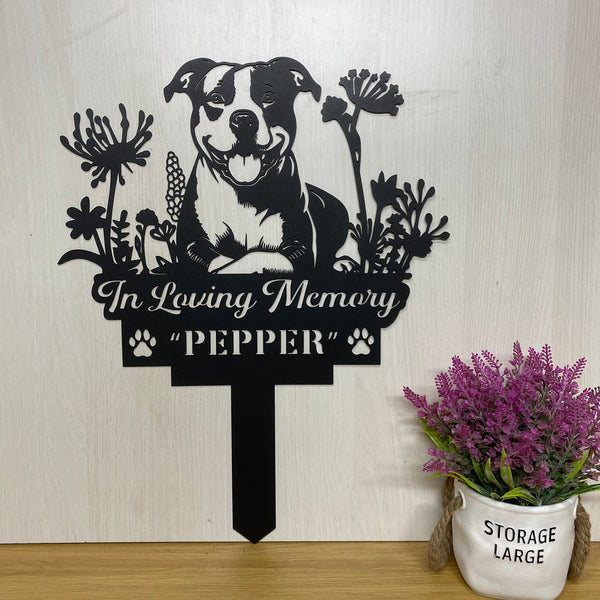 Personalized Pit Bull Terrier Dog Memorial Garden Stake, In Loving Memory Of Dog Metal Grave Marker, Metal Dog Yard Sign, Pet Loss Remembrance Stake