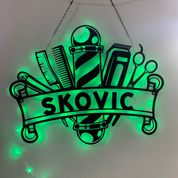 Custom Barber Shop Metal Wall Art Led Lights, Personalized Shop Haircut Metal Name Sign, Barber Shop Metal Wall Decor, Hair Salon Metal Wall Sign