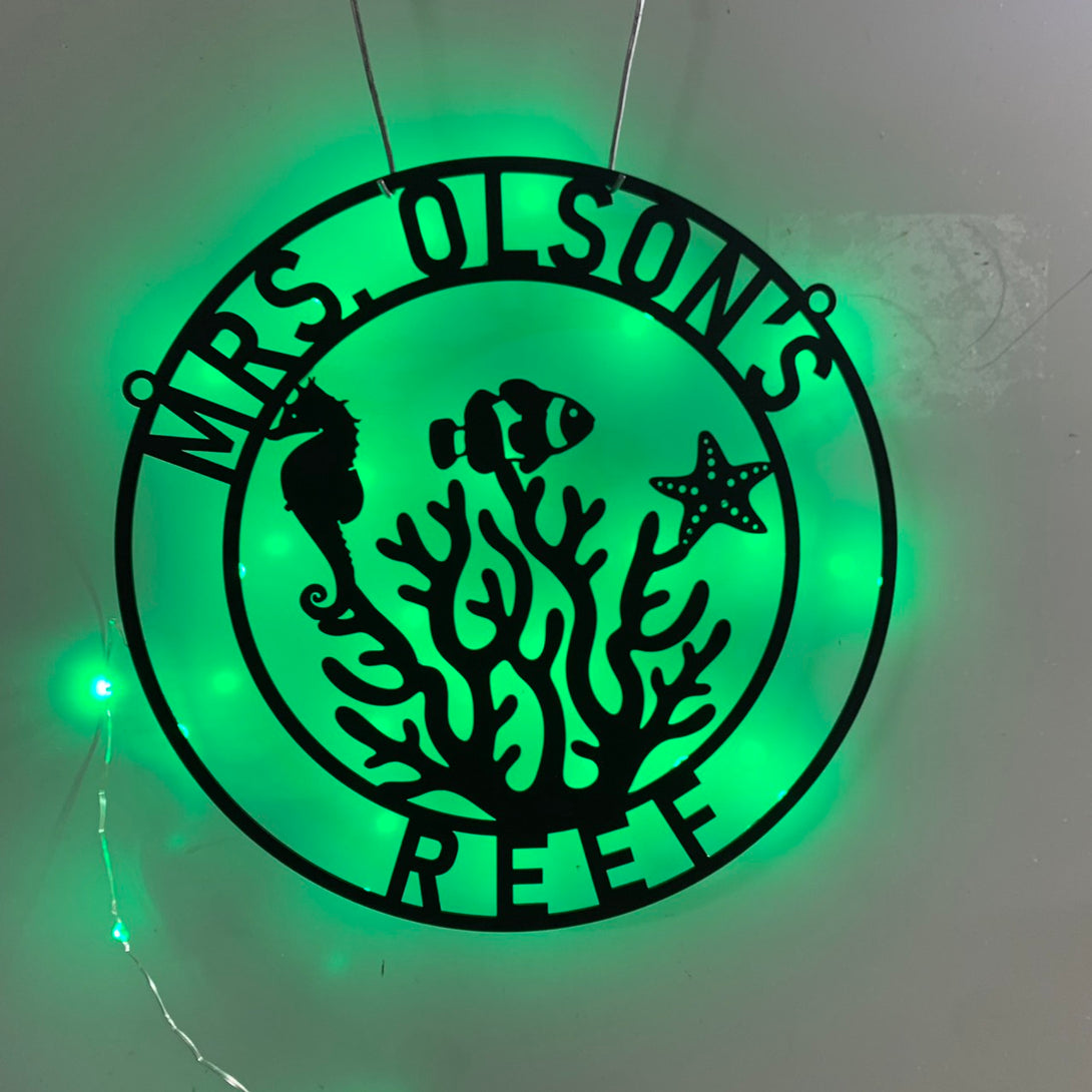 Personalized Coral Reef Metal Wall Art Led Lights, Custom Name Reef Metal Sign, Home Aquarium Metal Wall Decor, Custom Reef Metal Sign