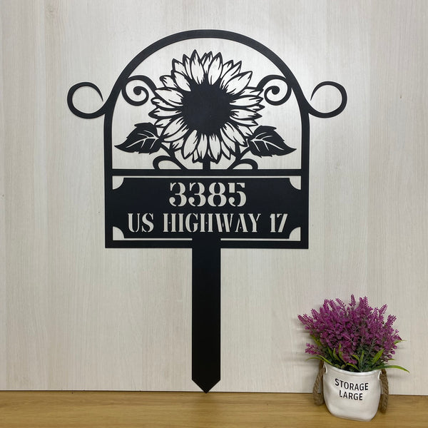 Personalized Sunflower Address Metal Stake, Metal Sunflower Address Yard Sign, Address House Number Metal Garden Stake, Address Metal Plaque